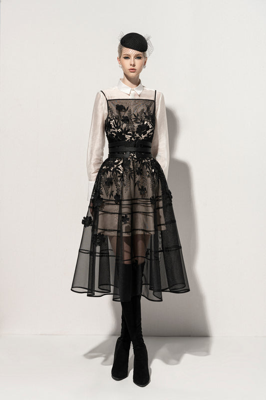 Black Floral Midi Lace Dress