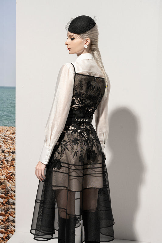 Black Floral Midi Lace Dress