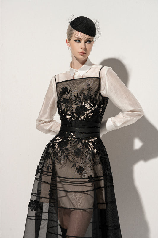 Black Floral Midi Lace Dress
