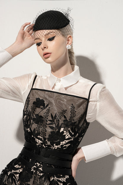 Black Floral Midi Lace Dress