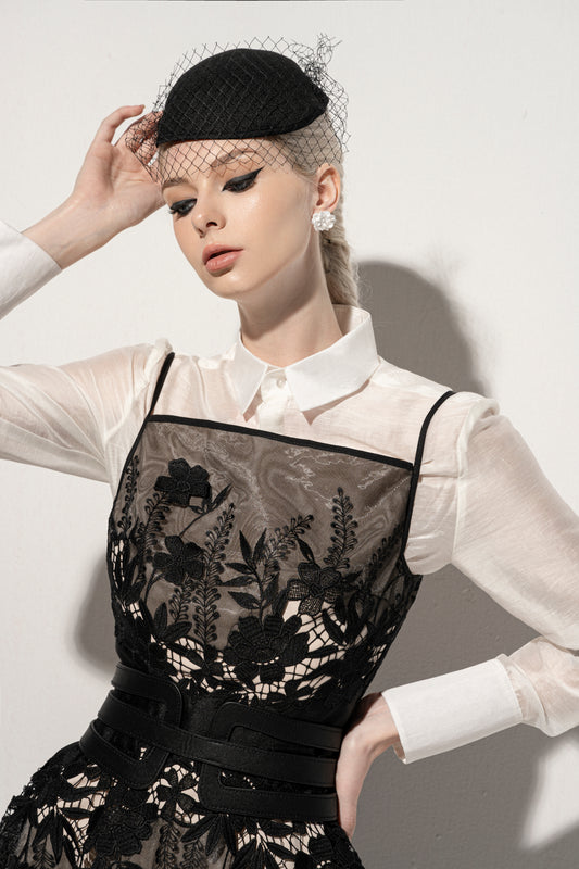 Black Floral Midi Lace Dress