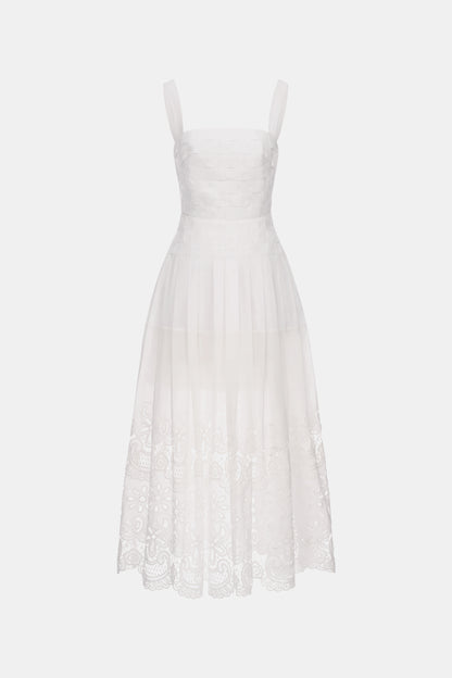 Embroidery White Midi Dress