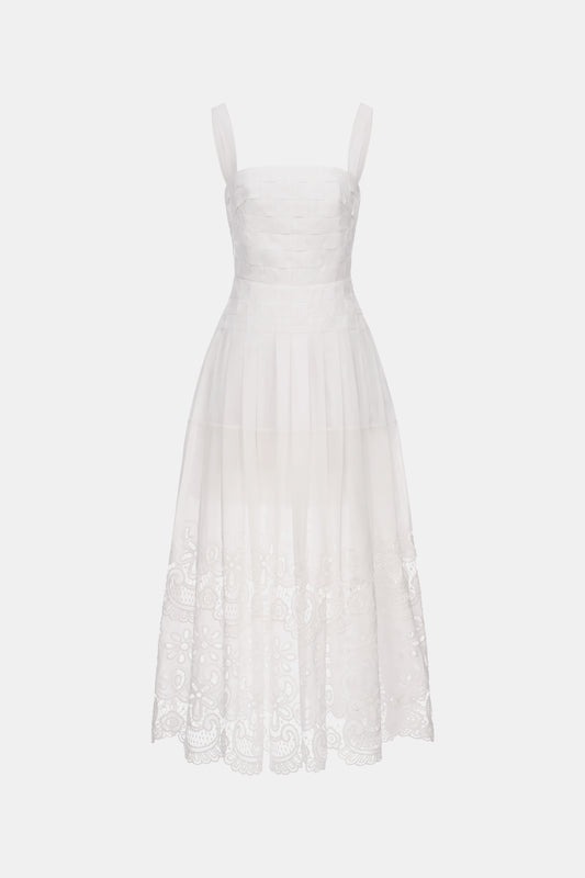 Embroidery White Midi Dress