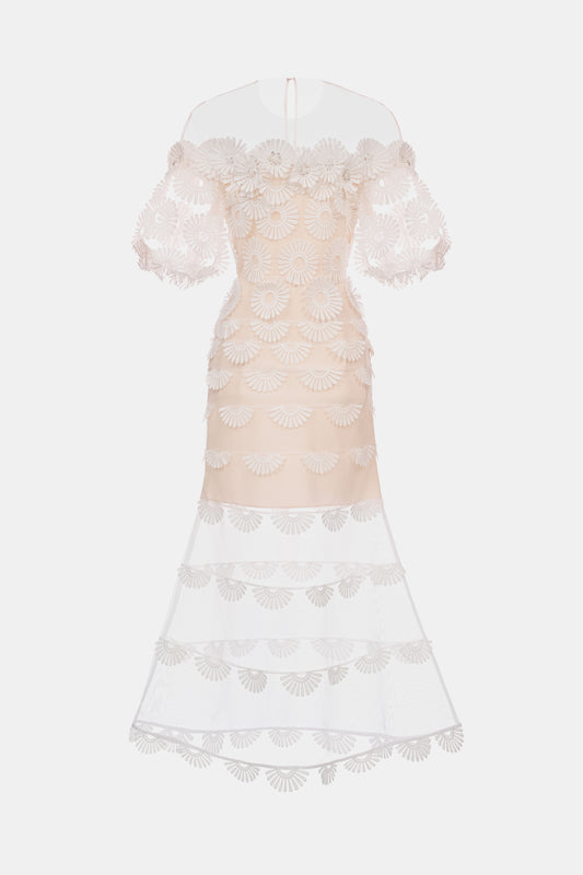White Daisy Long Fishtail Dress