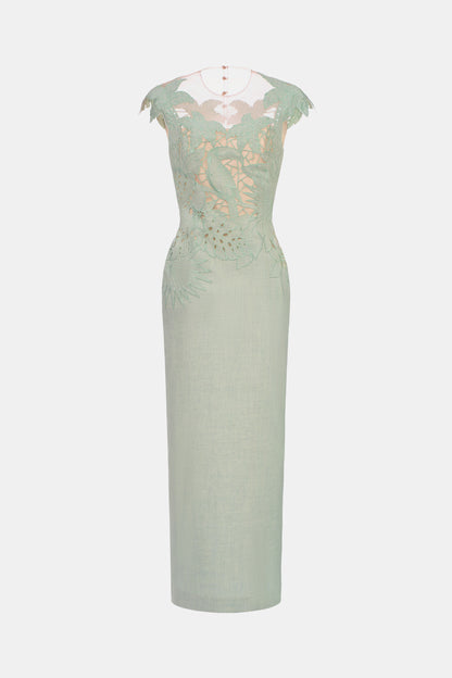 Mint Embroidery Chopical I-line Dress
