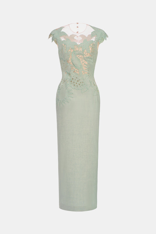 Mint Embroidery Chopical I-line Dress