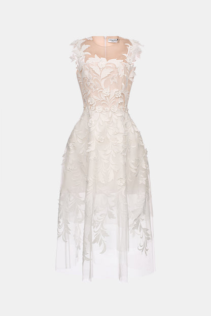 Carolina Floral White Lace Midi Dress