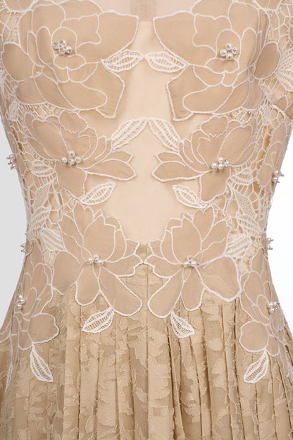 Floral Pleated Midi Lace Dress
