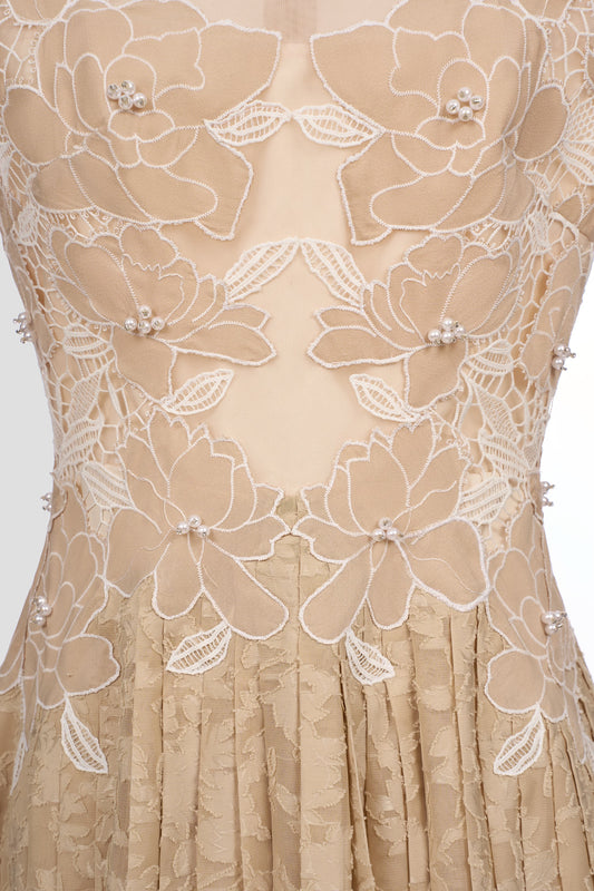 Floral Pleated Midi Lace Dress