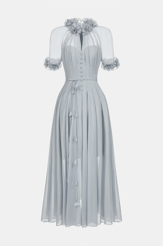 ShortSlevee Drapping Midi Dress
