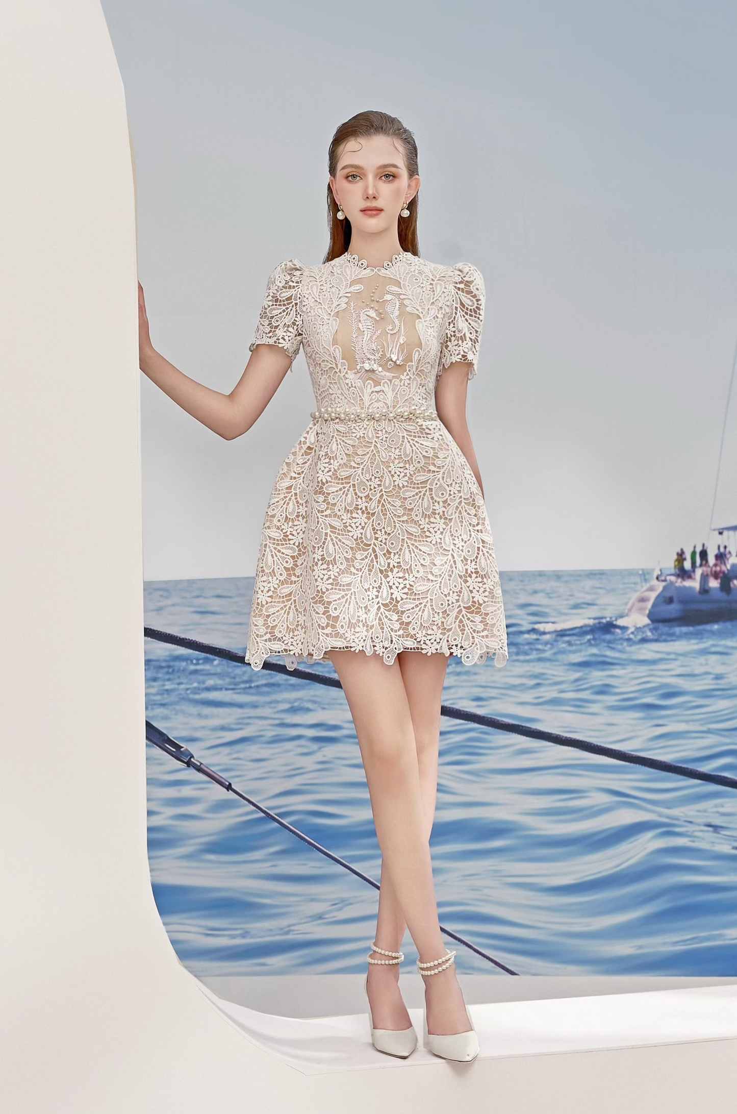Seahorse Pattern Mini Lace Dress