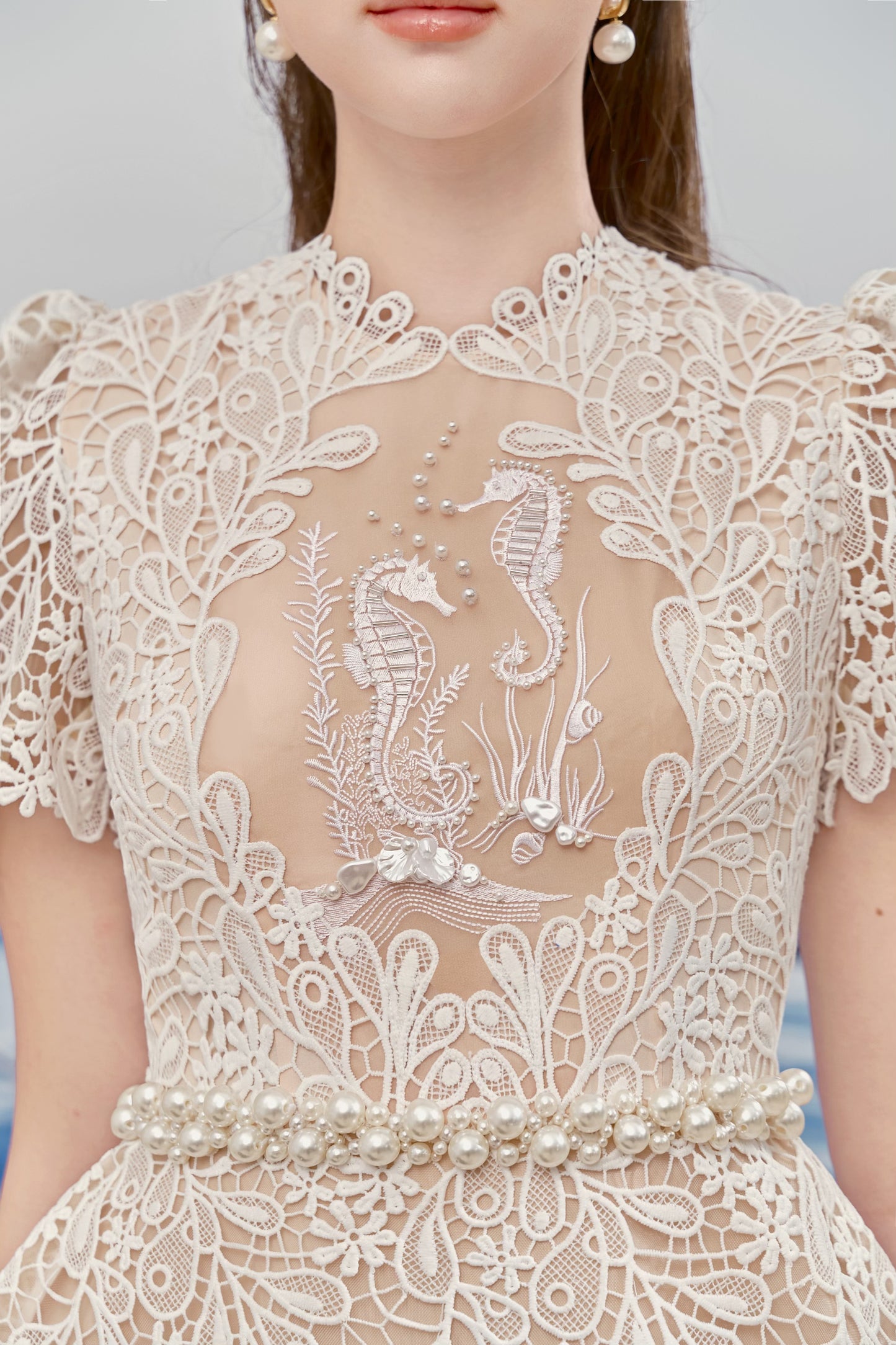 Seahorse Pattern Mini Lace Dress