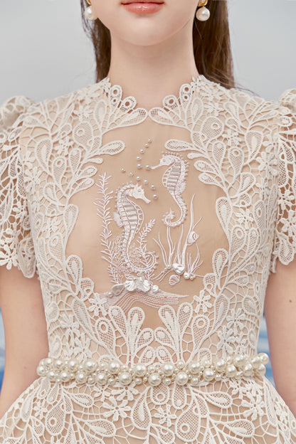 Seahorse Pattern Mini Lace Dress