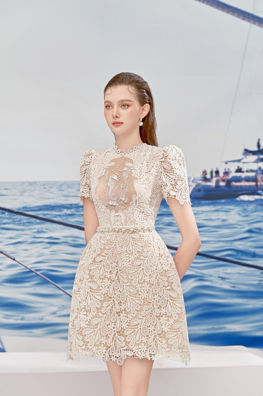 Seahorse Pattern Mini Lace Dress