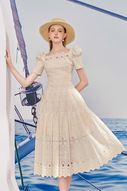 Baroque Ivory Midi Dress