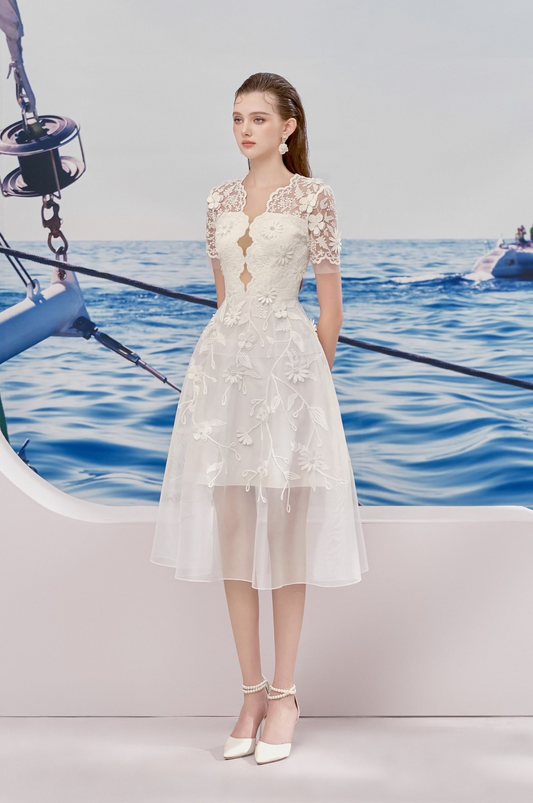 White Chrysanthemum Midi Dress