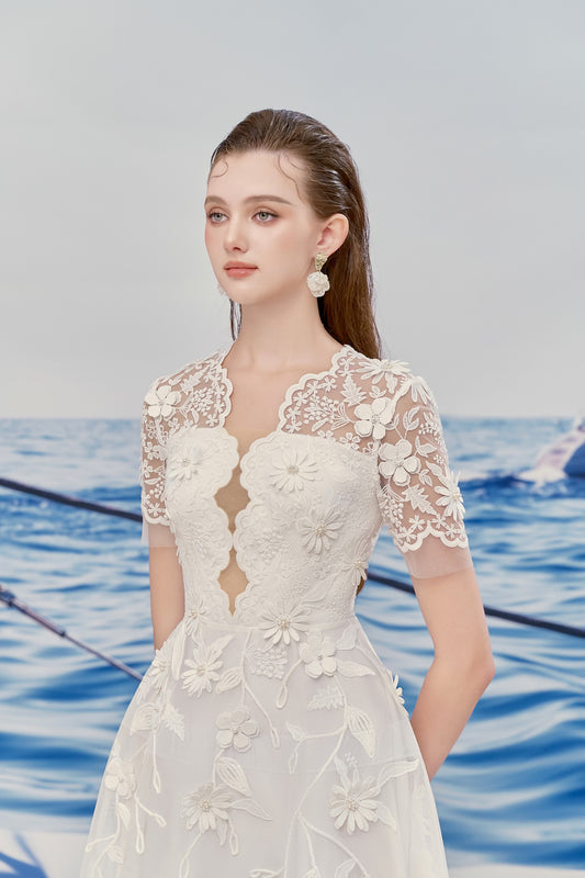 White Chrysanthemum Midi Dress