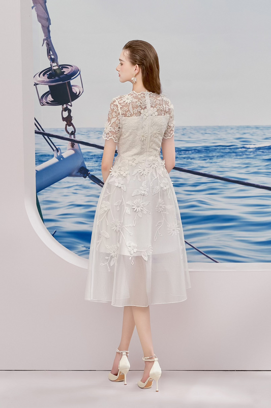 White Chrysanthemum Midi Dress