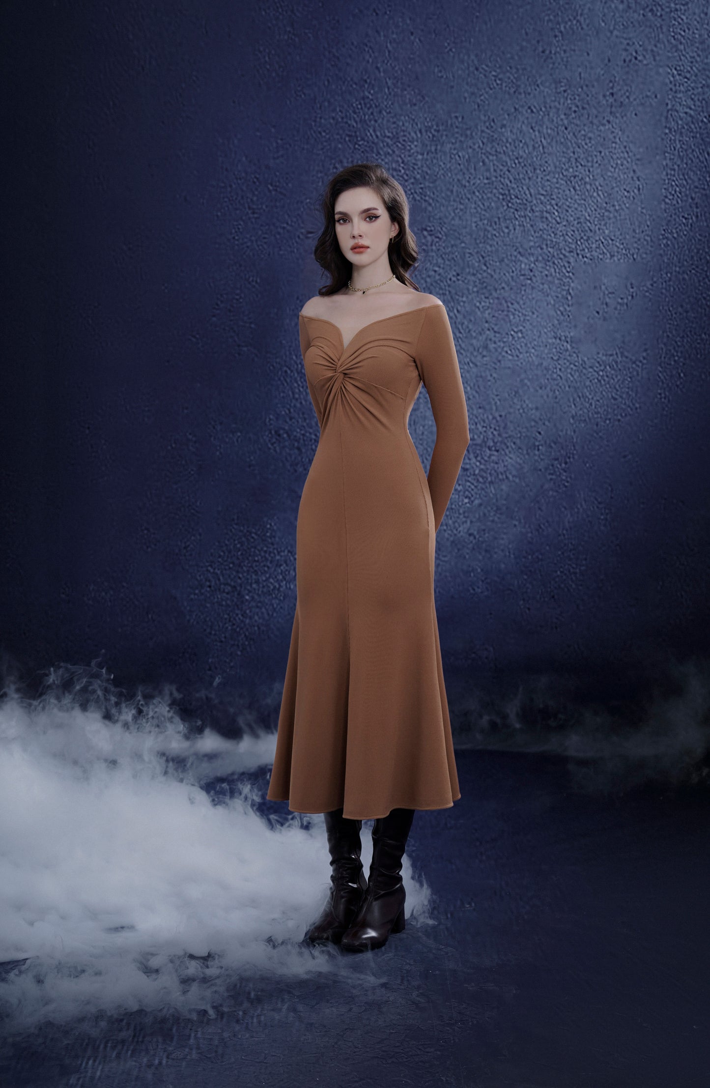 Brown Wool Fishtail Dress