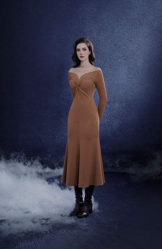 Brown Wool Fishtail Dress