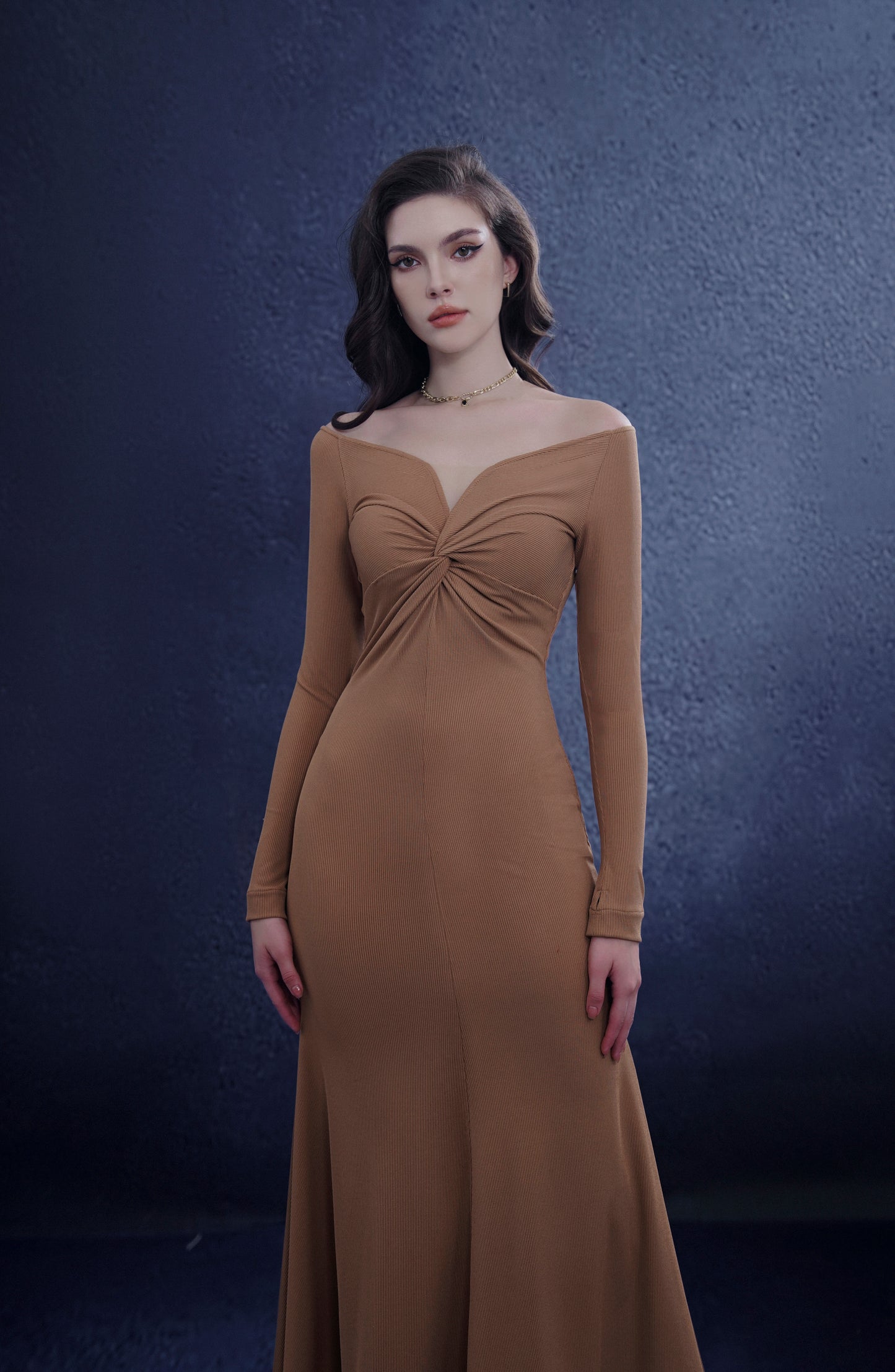 Brown Wool Fishtail Dress