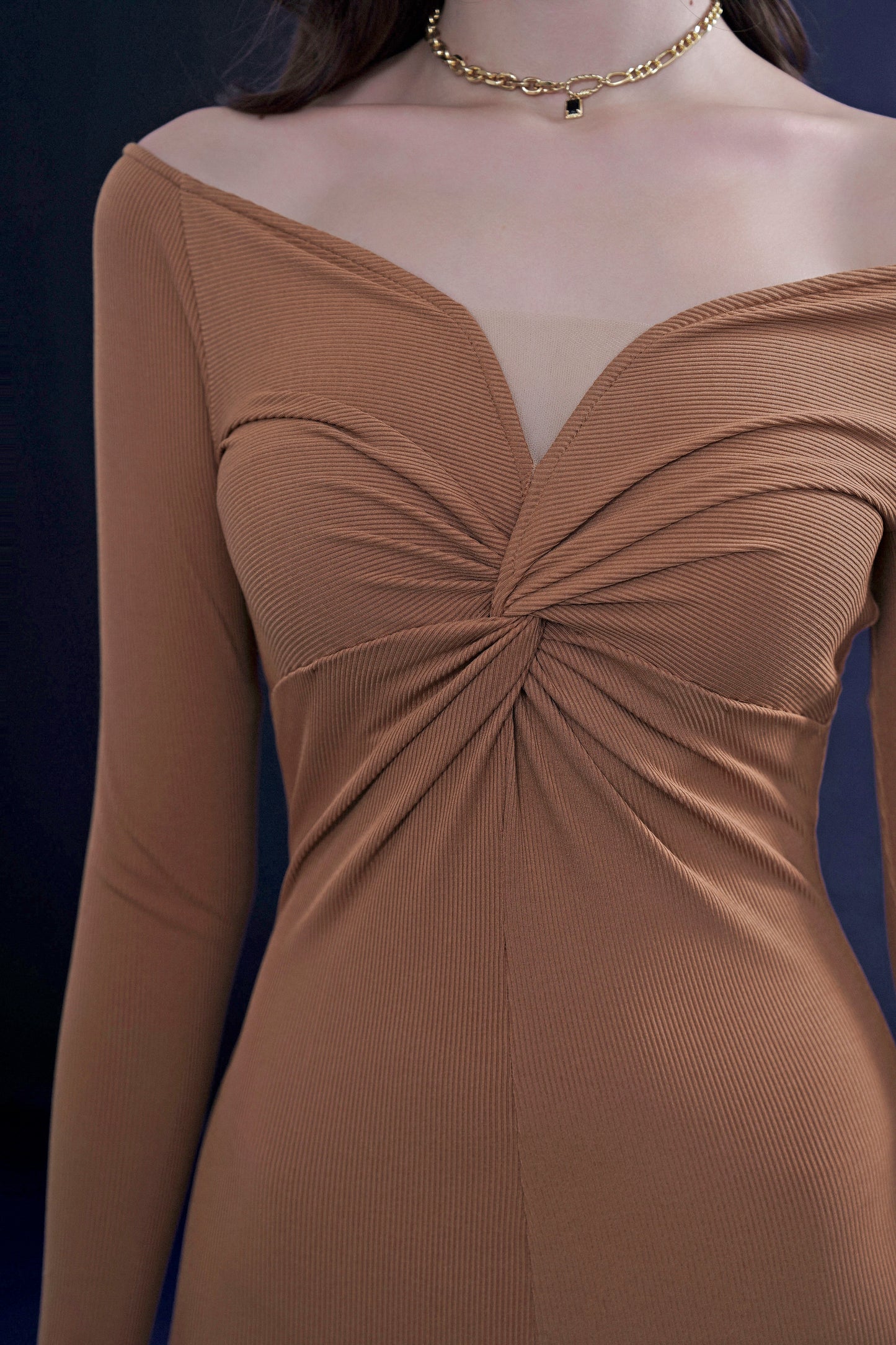 Brown Wool Fishtail Dress