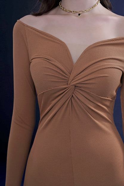 Brown Wool Fishtail Dress