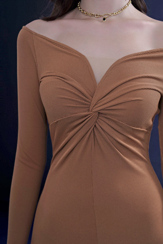 Brown Wool Fishtail Dress