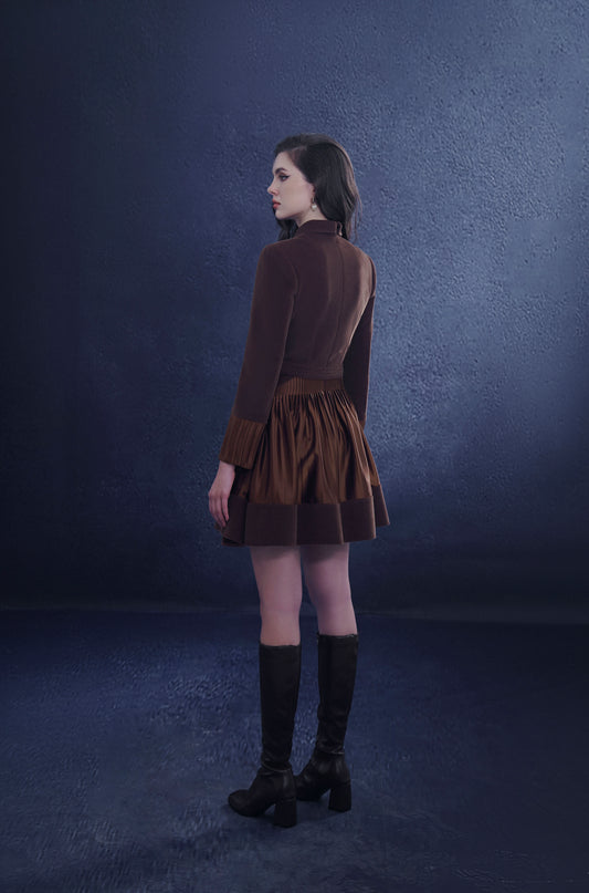 Brown Velvet & Silk Mini Dress