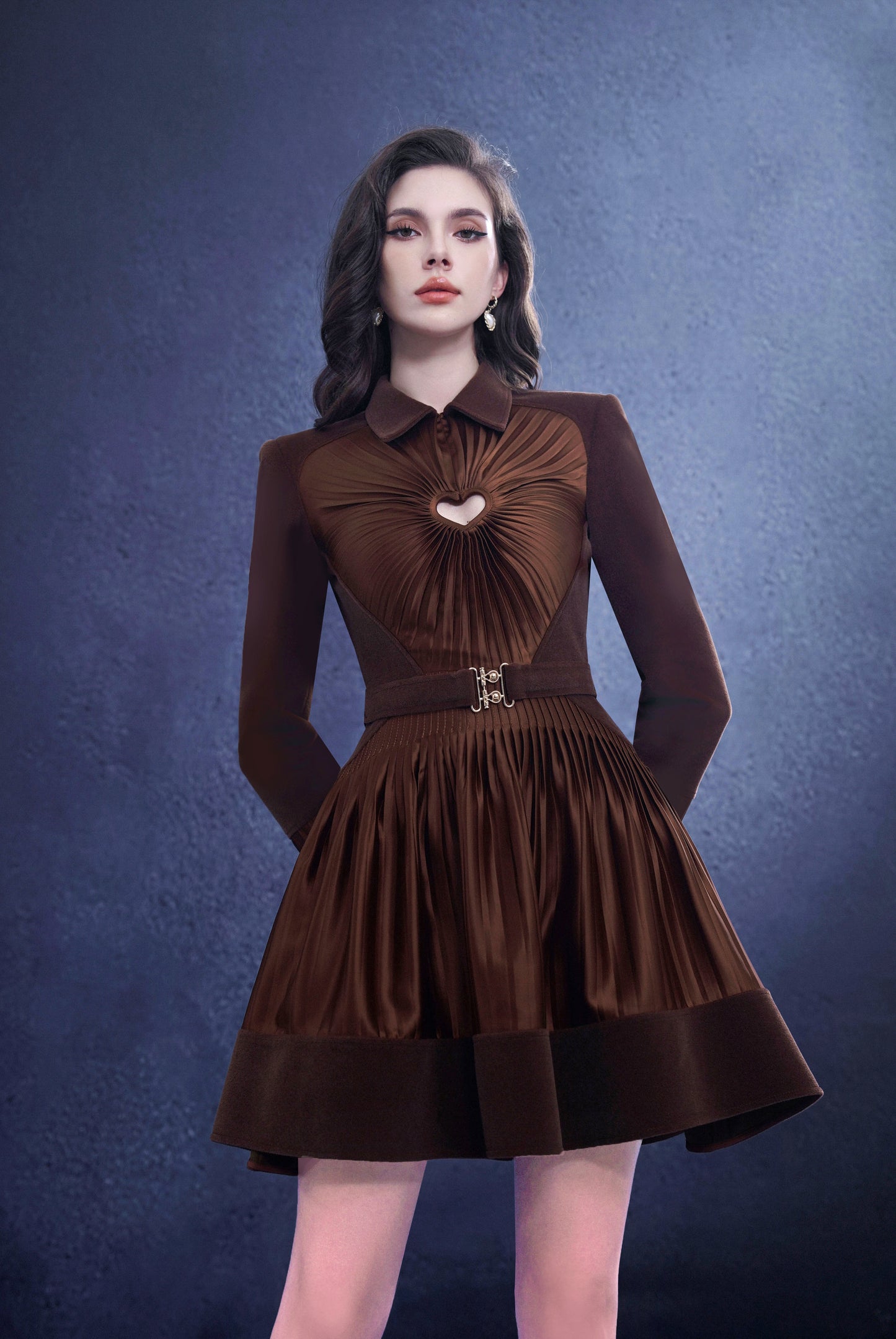 Brown Velvet & Silk Mini Dress