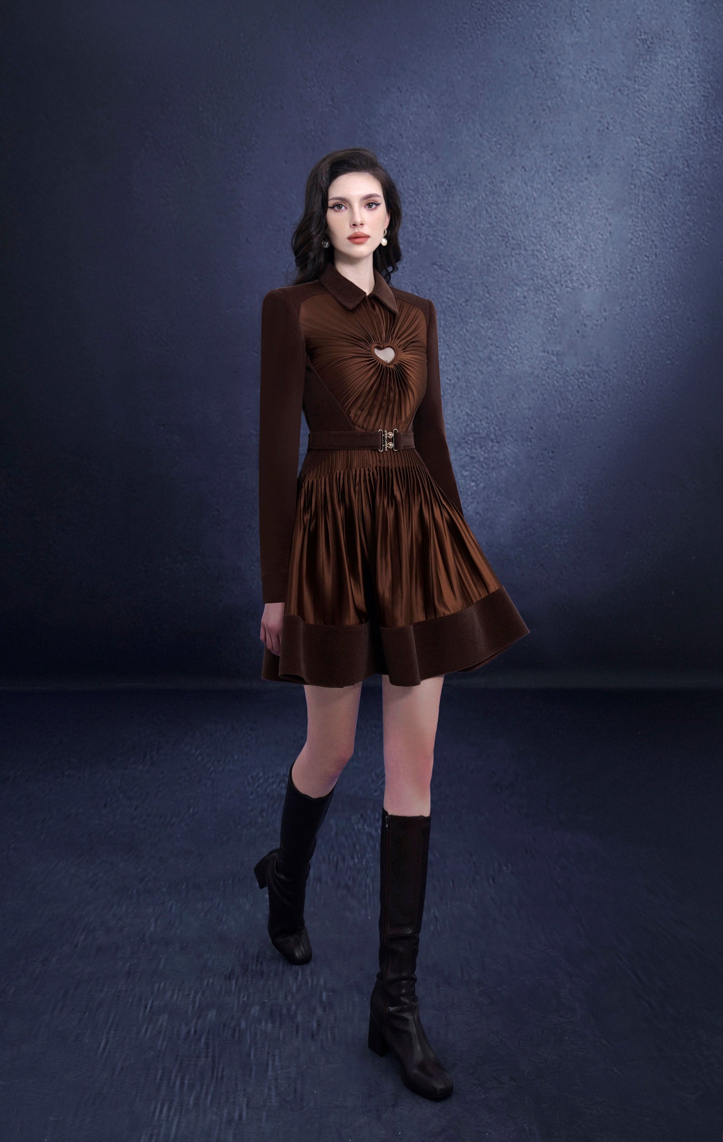 Brown Velvet & Silk Mini Dress