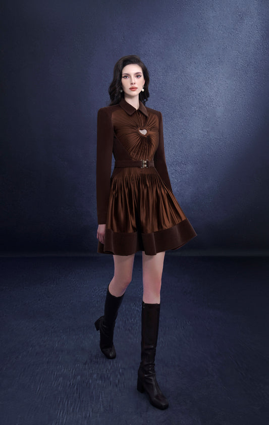 Brown Velvet & Silk Mini Dress