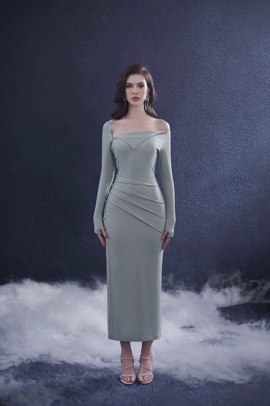Asymmetric Neckline Sweater Dress