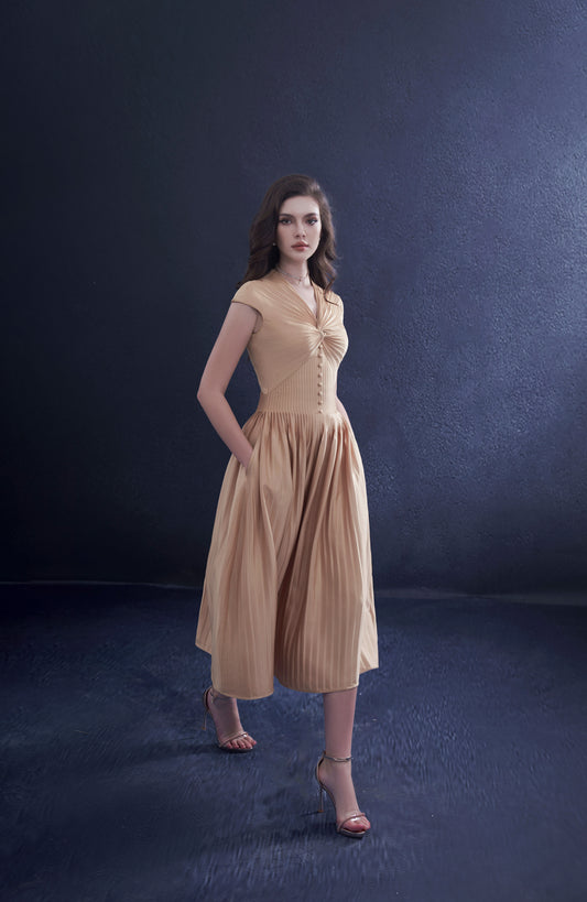 Long Pleated Silk Dress