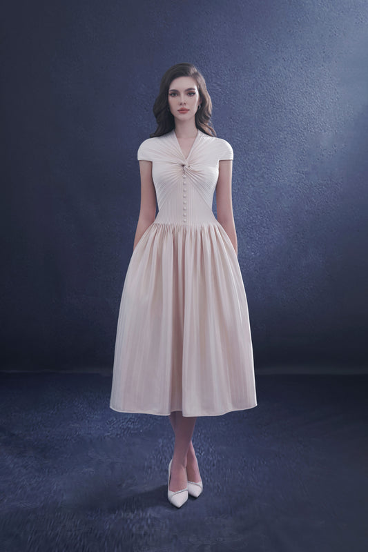 Long Pleated Silk Dress