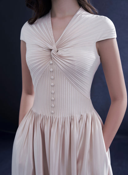 Long Pleated Silk Dress