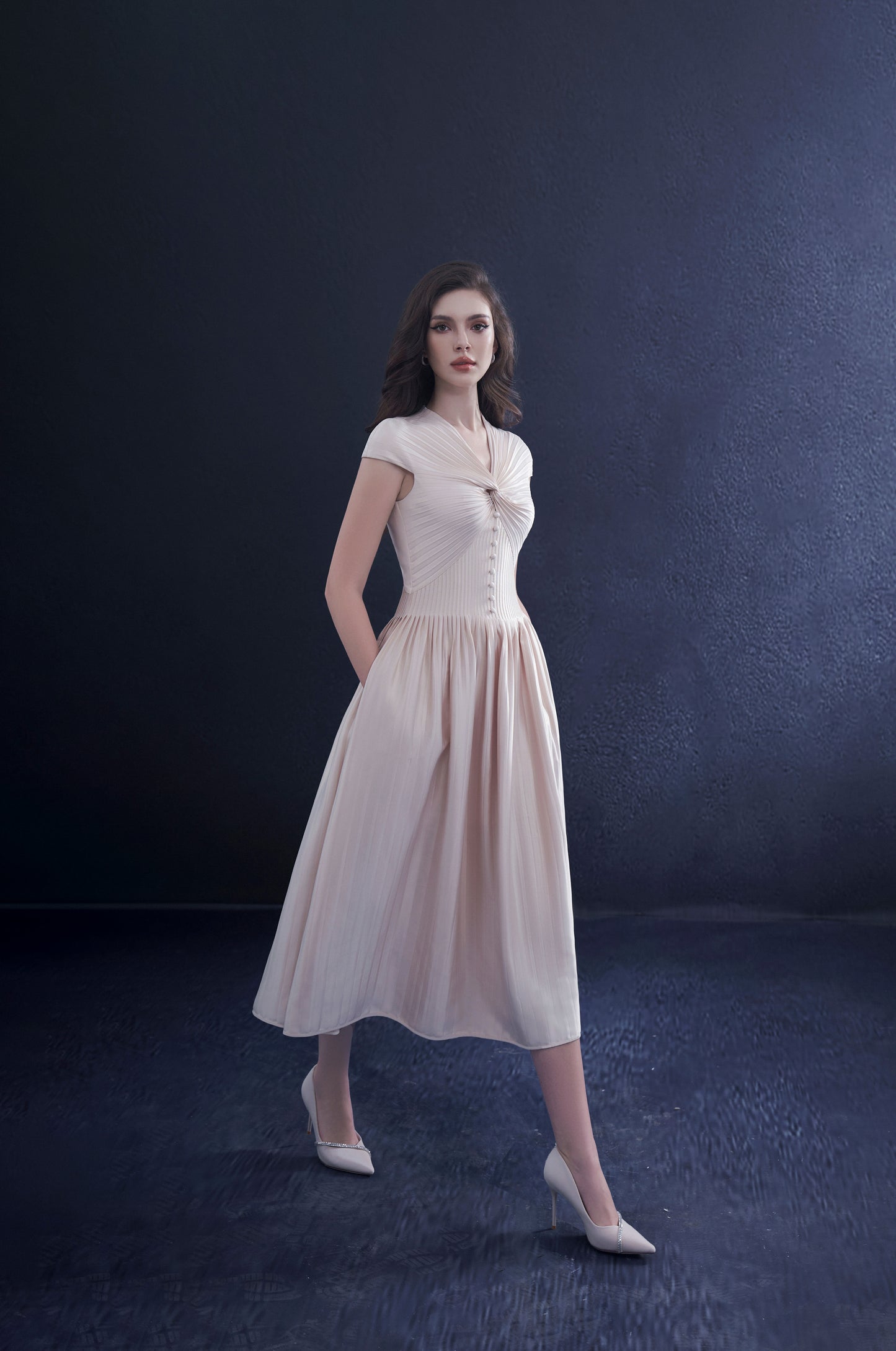 Long Pleated Silk Dress