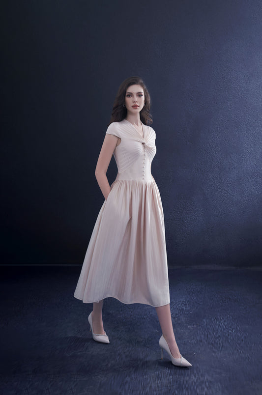 Long Pleated Silk Dress
