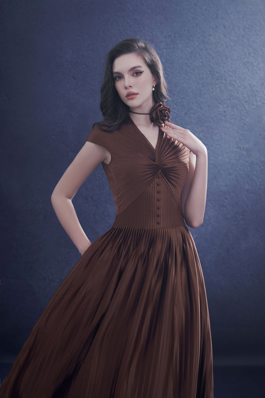 Long Pleated Silk Dress