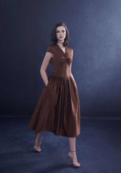 Long Pleated Silk Dress