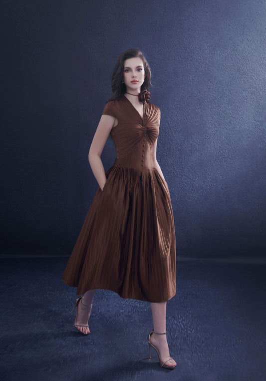 Long Pleated Silk Dress